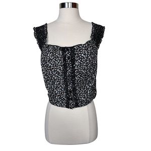 Europa Cotton Ditsy Floral Smocked Stretch Button Front Blouse Crop Top Size 10